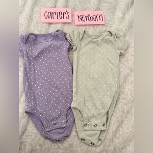 ❤️NWOT Carter's Infant Purple and Light Green Polka Dot Bodysuits, Newborn, 2 pk